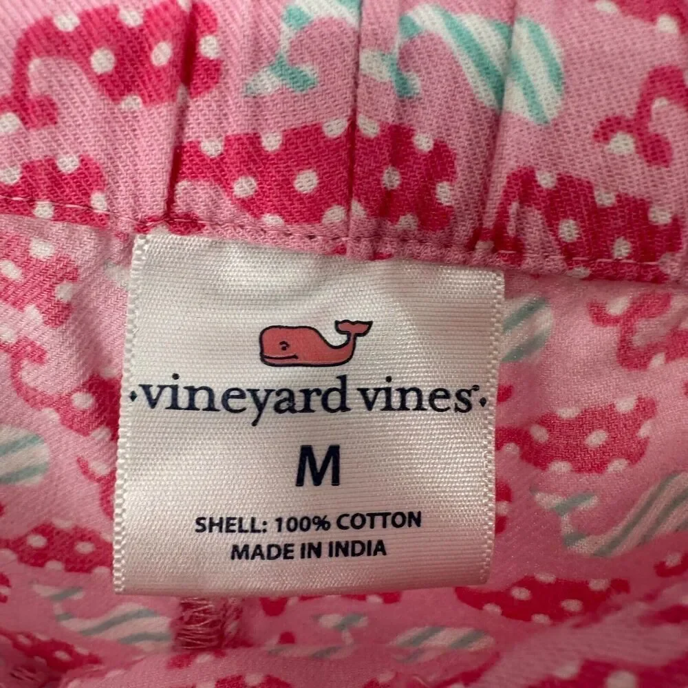 Vineyard Vines Pajama Bottoms Pink Womens Size M Cotton Whale Dot Pattern Lounge